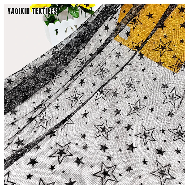 Free Samples Black Star Flocking Tulle Mesh Lace Fabric Glitter Polyester Material with Pattern Design for Girls' Garments - 图片 5