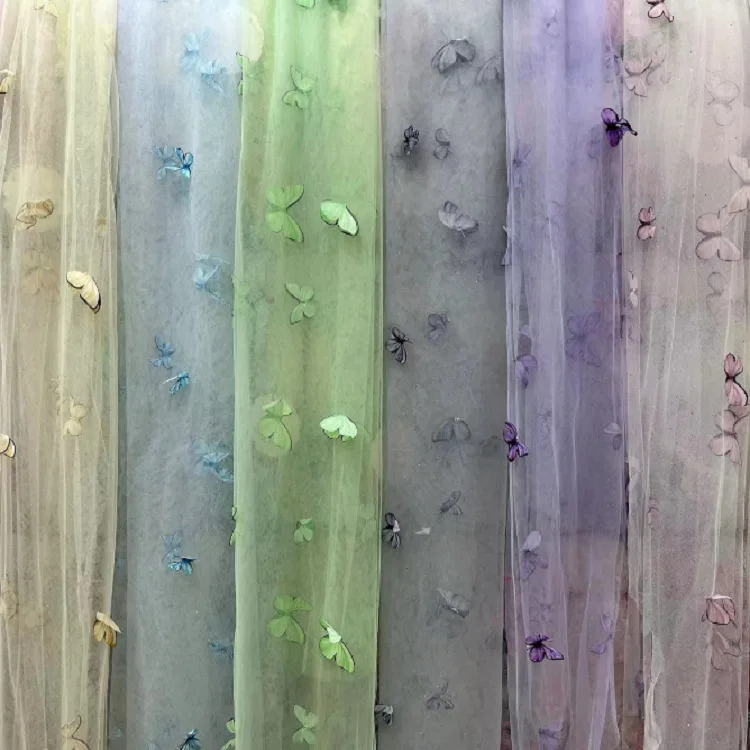 Purple 3D Butterfly Embroidery Lace Fabric for Dress Gradient Color Butterfly Tulle Mesh Fabric for Garment - 图片 6