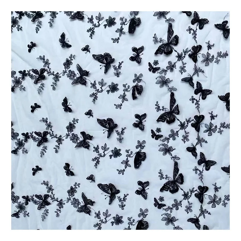 CXT004 Fashion 3D Butterfly Floral Embroidered Tulle Lace Fabric Bridal Gowns Dress Fabric - 图片 5