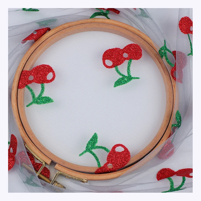 Pretty Cute Cherries Glitter Pattern Printed Tulle Mesh Fabric Polyester Tulle Netting for Girl Dress - 图片 4