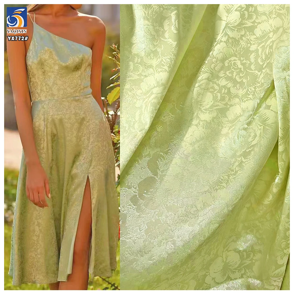 YX772 European Style 97% Polyester 3% Spandex Stretch Big Flowers Jacquard Satin Fabric for Pajama Party Dress Home Textiles