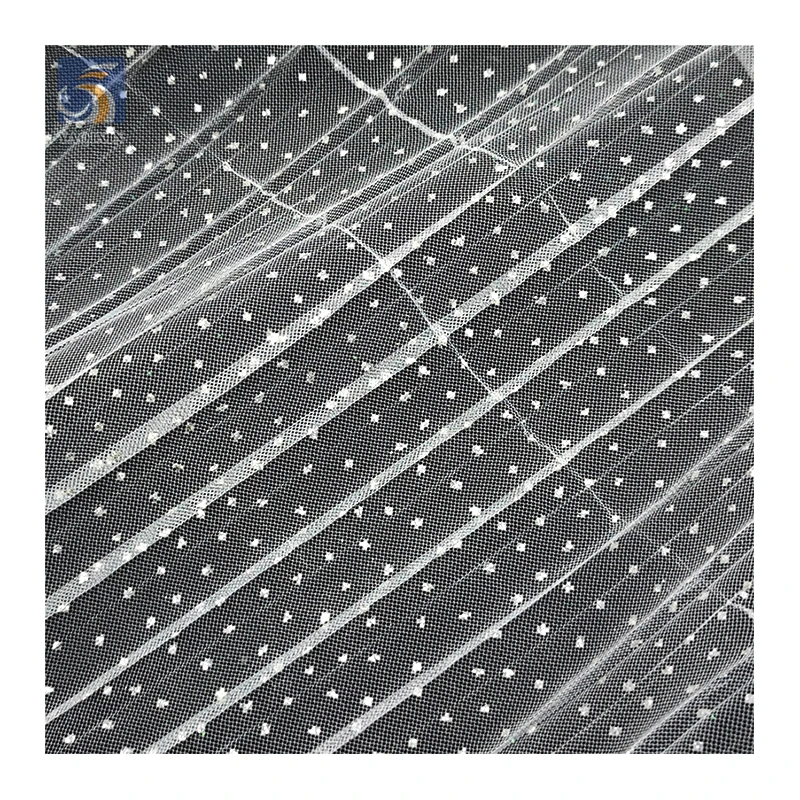 Wholesale Prices Polyester Crepe Pleated Tulle Silver Sparkle Glitter Tulle Mesh Fabric for Wedding 5 Yards - 图片 3