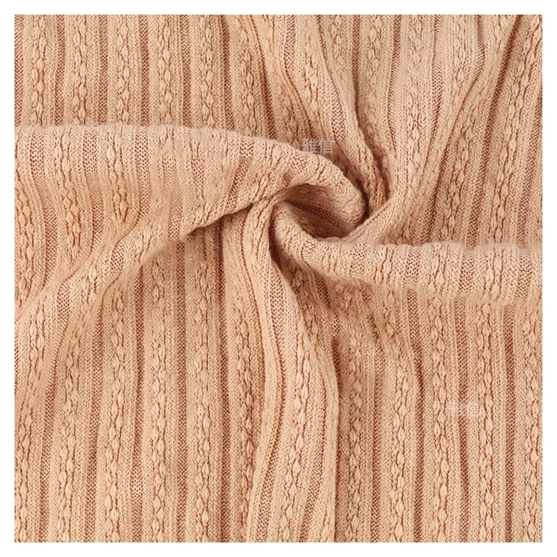 Breathable Polyester Rayon Cotton Spandex Stretch Stripe Jacquard Fabric Thick Rib Knit Fabric for Sweater Blouses - 图片 6
