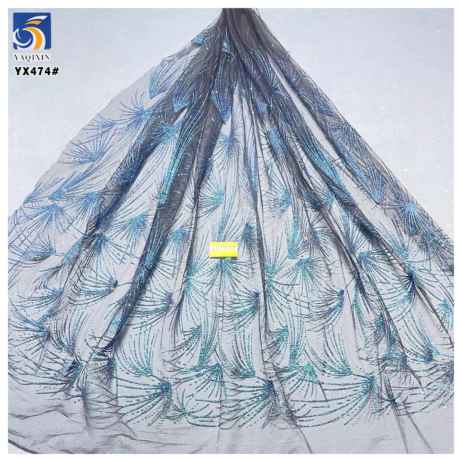 YX474 Green Leaf Latest Design Dress Wedding Tulle Polyester Diamond Glitter Sparkle Tulle Fabric Mint Green Lace Fabric - 图片 5