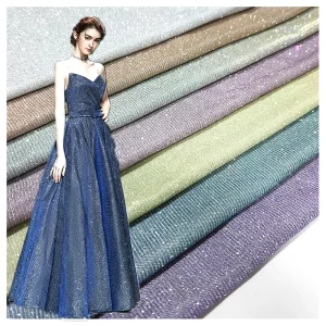 LF002 Custom 95 Polyester 5 Spandex Rib Knit Stretch Lurex Fabric Silver Shiny Metallic Lurex Fabric for Dress