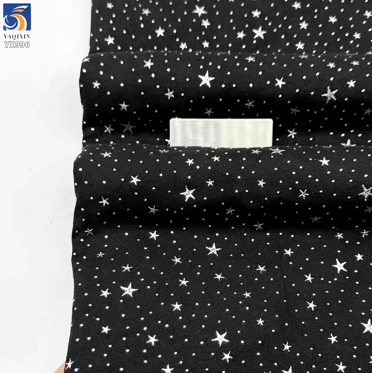 YX996 150cm 220g/m² Fashion Denim Fabric With Silver Stars Dots Cotton Denim Fabric for Girl's Autumn Pants and Jackets - 图片 3