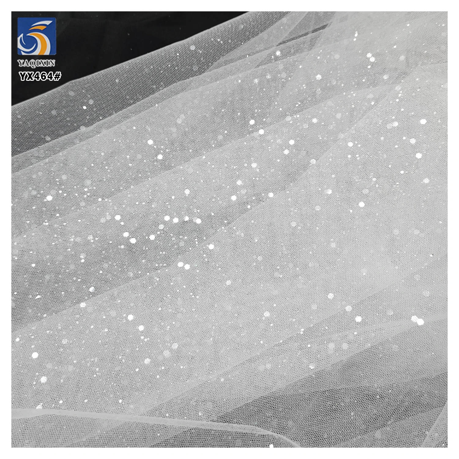 YX464 Hot Selling Polyester Transparent Sequin Tulle Mesh Fabric for Wedding Dress Soft Glitter Tulle White Fabric - 图片 4