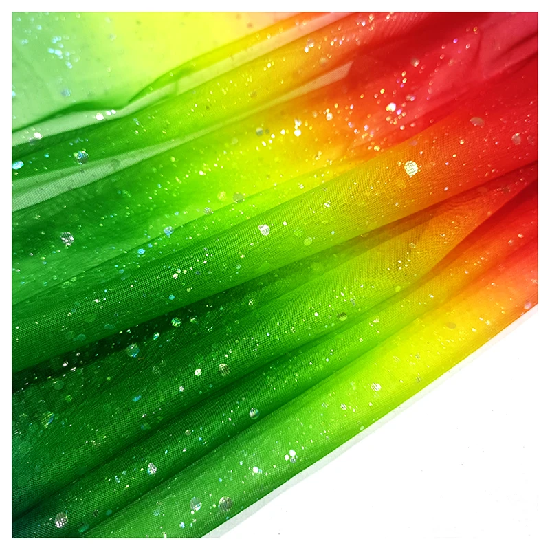 YX2043 Colourful Print Rainbow Fabric Tulle Glitter Gradient Fabric Girl Tutu Dress Fabric - 图片 6