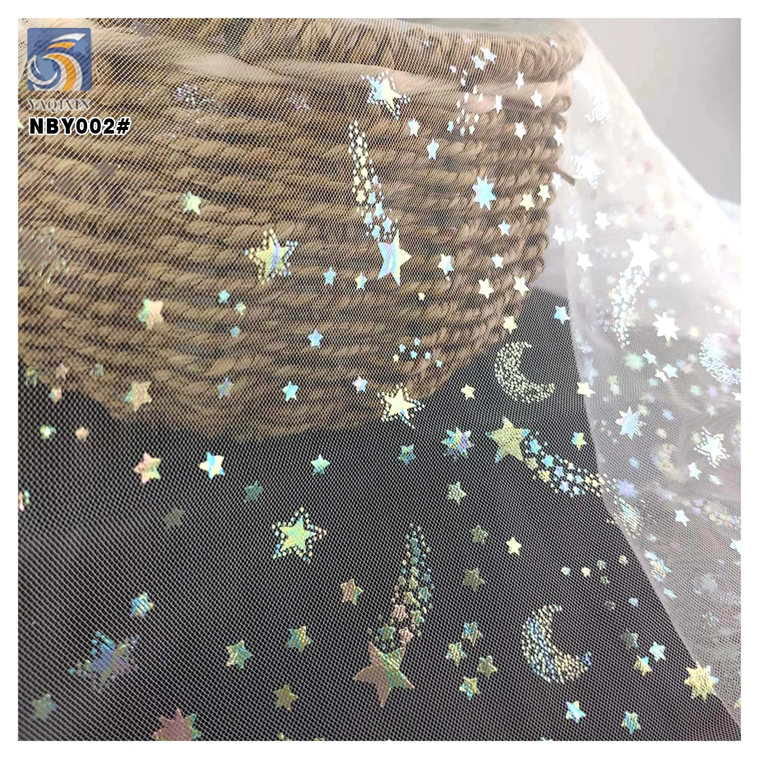 Cheap Flash Silver Foil Star Print Tulle Fabric Lace American Wedding Tulle Fabric Girls Tutu Dress Fabric - 图片 4