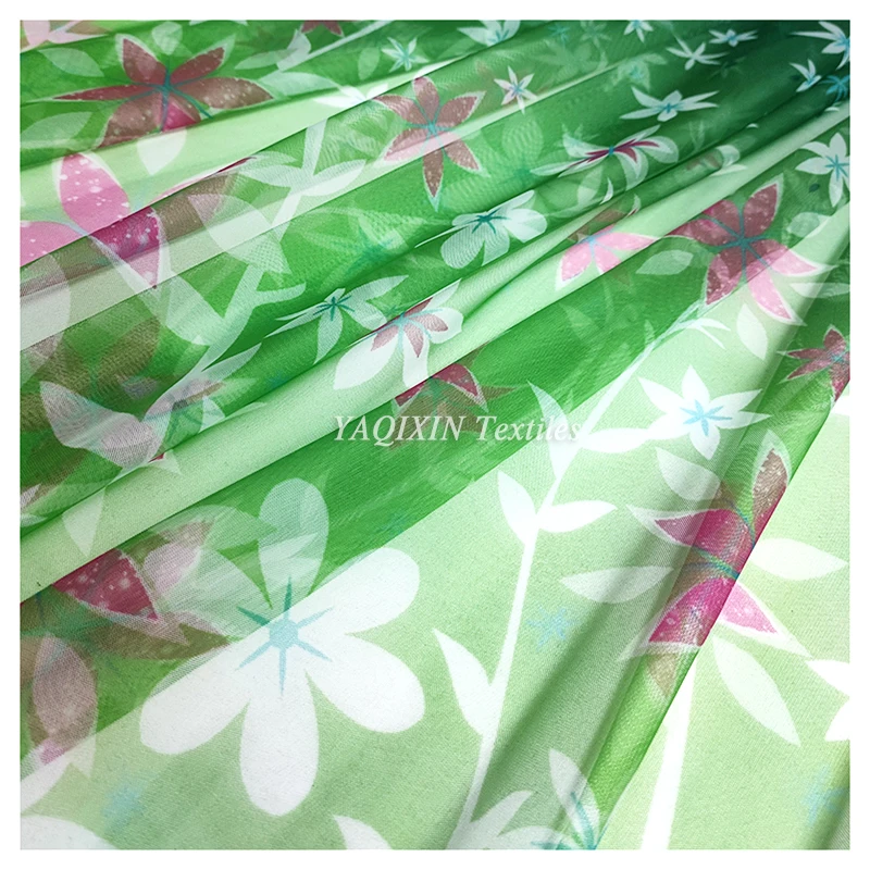 YaQiXin Factory Exclusive Design Cool Summer Style Dress Clothing Fabric Green Mesh Tulle Fabric Flower Digital Print Skirt - 图片 4