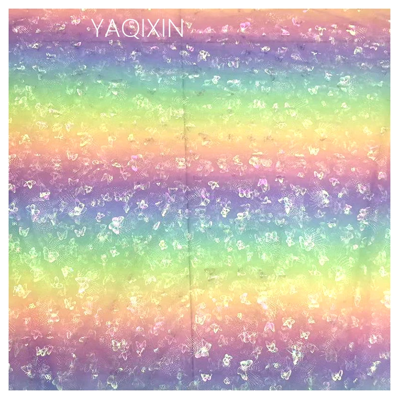 JJ22713-2 New Unique Design of New Shaded Holographic Butterfly Net Mesh Fabric for Women's Sun Protection Clothing Fabric - 图片 3