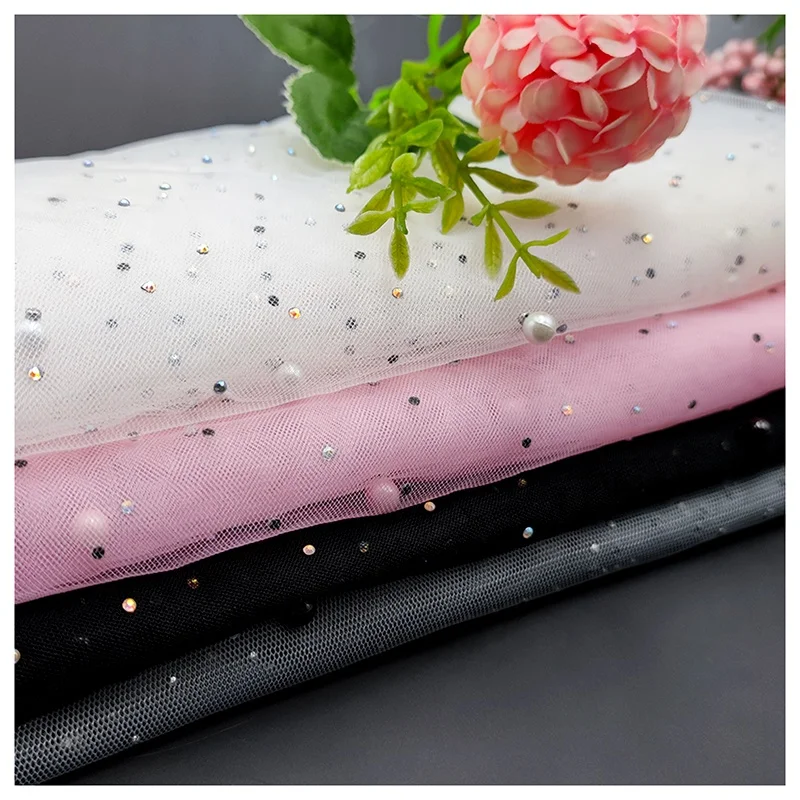 Luxurious Bead Wedding Tulle Mesh Lace Fabric with Pearl Diamond - 图片 4