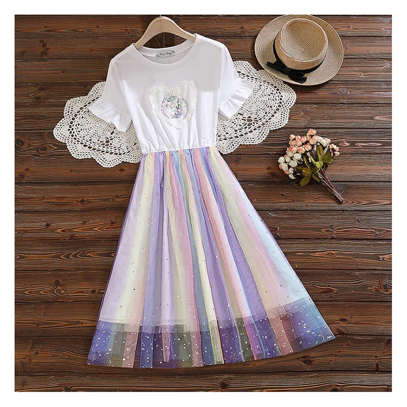 DX143 Rainbow Digital Print Mesh Net Fabric Polyester Soft Gradient Rainbow Tulle Fabric Baby Dress Fabric - 图片 3