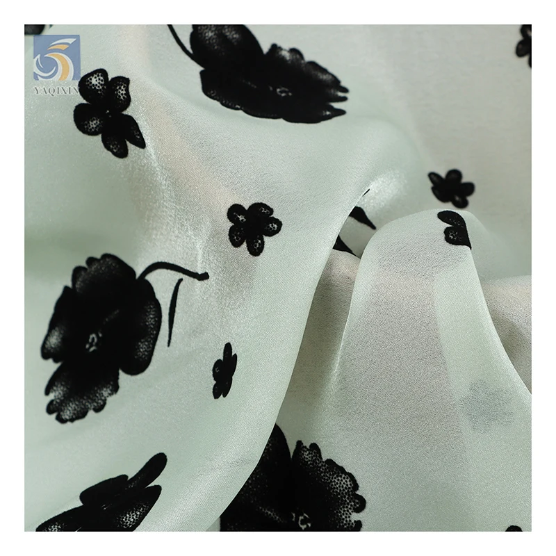Valentine's Day Design New Arrival Sheer Organza Fabric with Black Flocked Floral Pattern Organza for Ladies - 图片 4