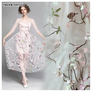 China Wholesale Multicolor 3D Flower Mesh Embroidered Lace Fabric Material New Arrival Dress Clothing Textile