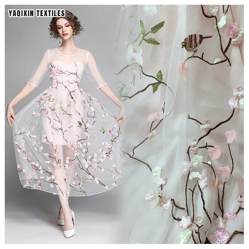 China Wholesale Multicolor 3D Flower Mesh Embroidered Lace Fabric Material New Arrival Dress Clothing Textile