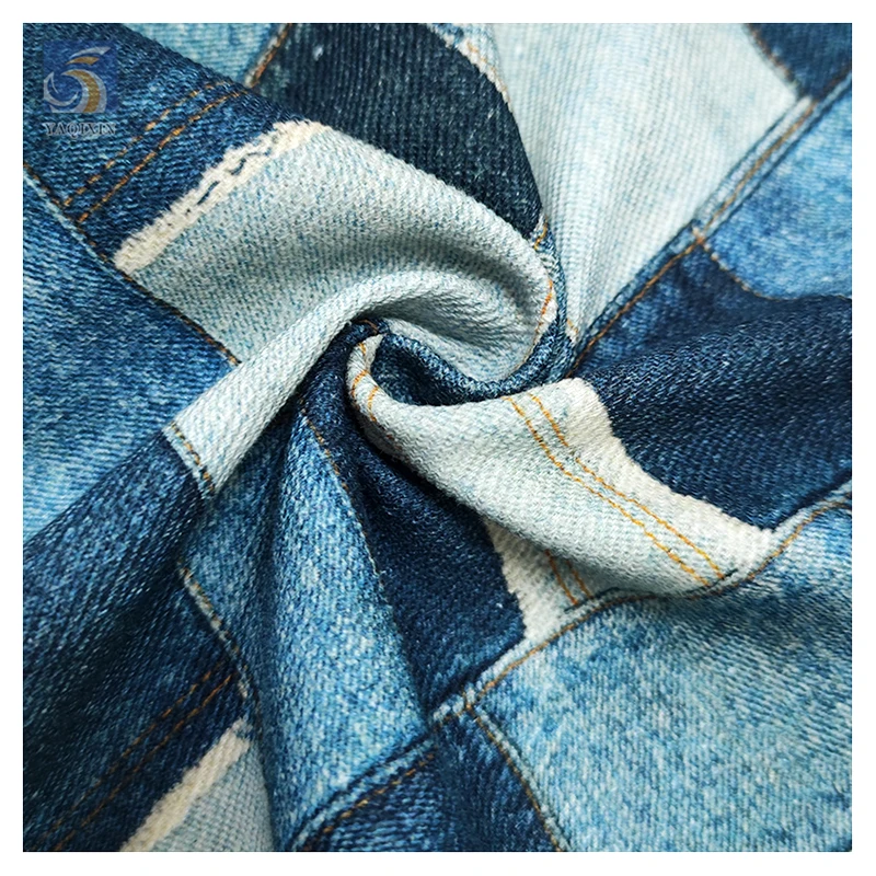 2025 Men's Italian Vintage Distressed Denim Fabric 100% Cotton Digital Printed Plaid Check Denim Fabric - 图片 4