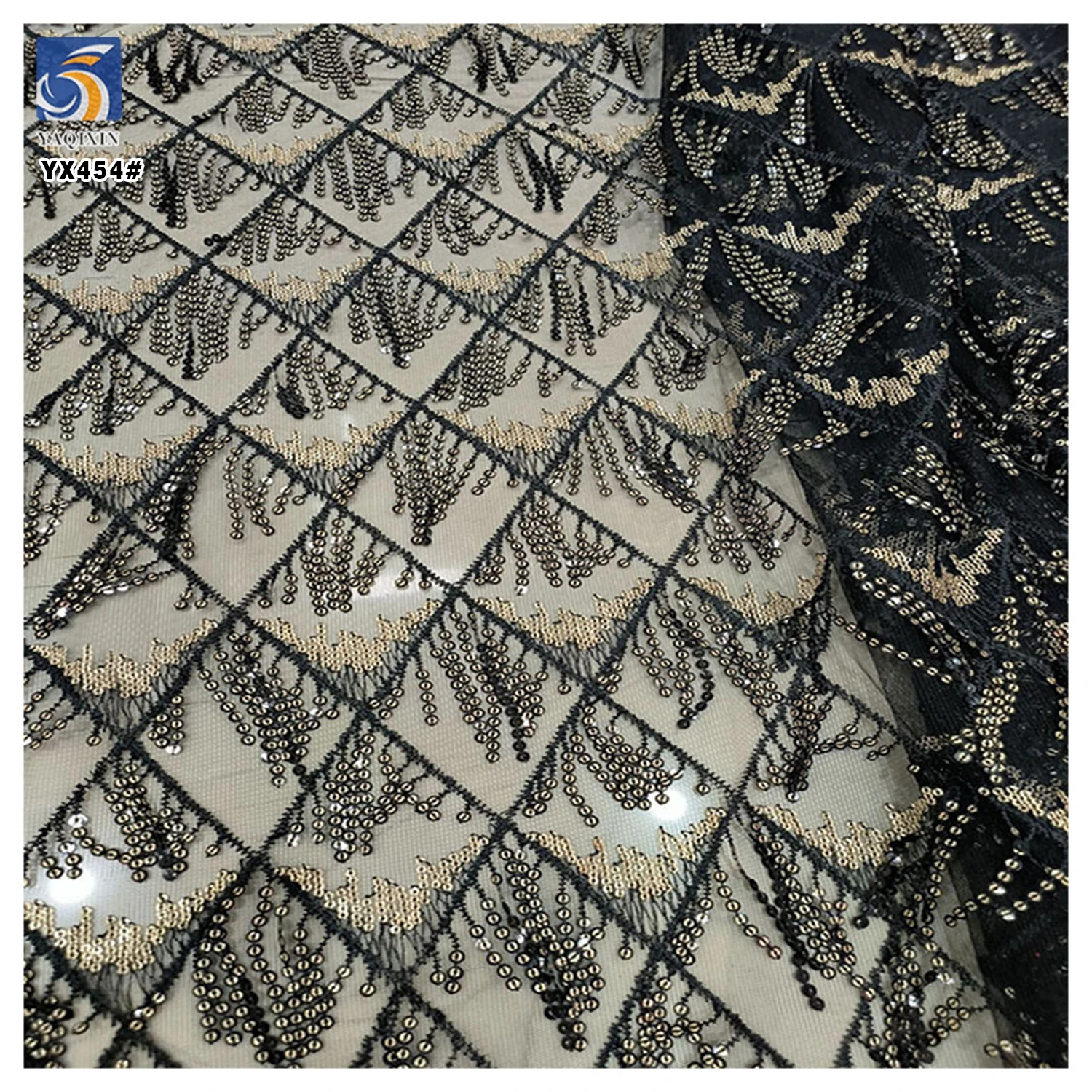 YX454 Spot Wholesale Tassel Sequin Mesh Fabric for Women's Dress - 图片 5