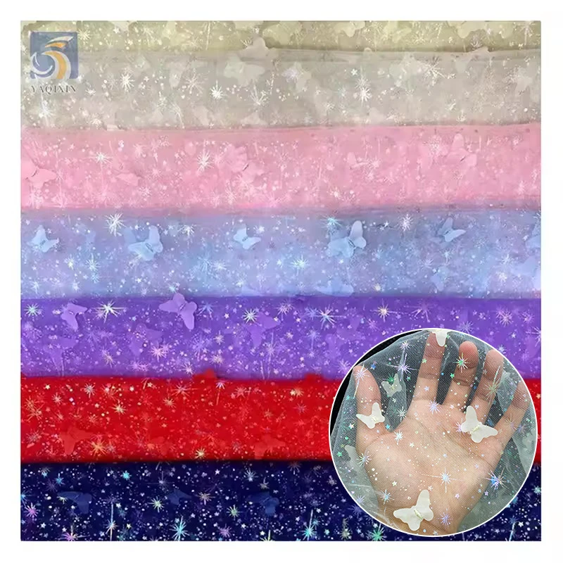 Factory Reasonable Price 3D Butterfly Lace Fabric Tulle Beautiful 3D Polyester Fabric Wholesale