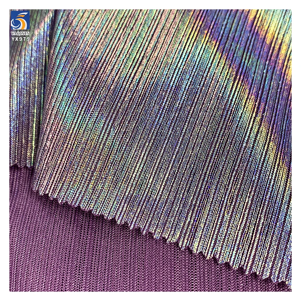 YX979 200gsm New Material Design Holographic Film Knit Stretch Toothpick Stripe Fabric High Quality Laser Lurex Fabric - 图片 2
