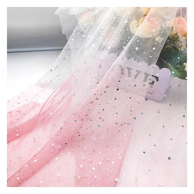 DX146 Low Moq Gradient Glitter Tulle With Diamond Net Sequin Ombre Tulle Mesh Fabric - 图片 5