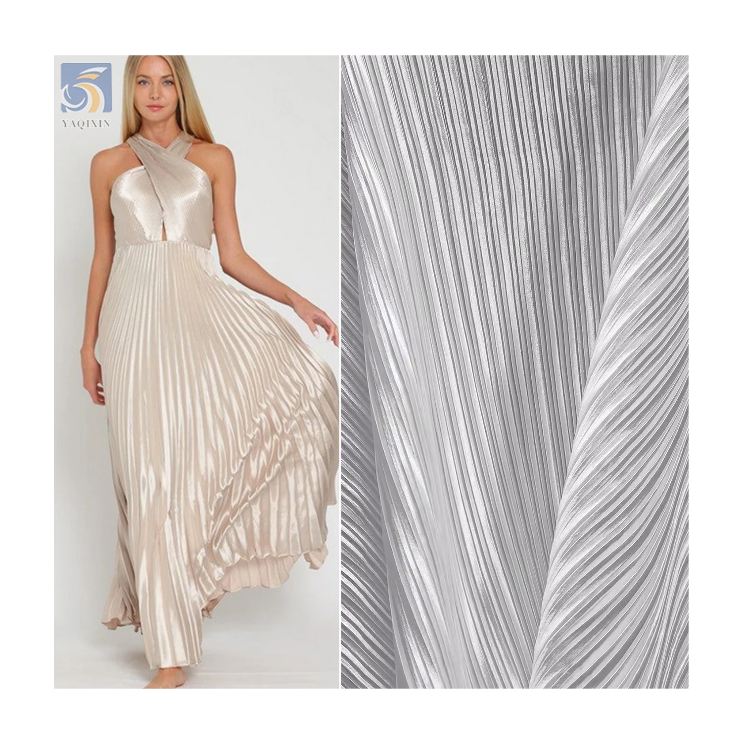 Charmeuse Soft Imitation Silk Satin Fabric Wedding Polyester 0.5cm Pinstripes Accordion Pleated White Satin Fabric