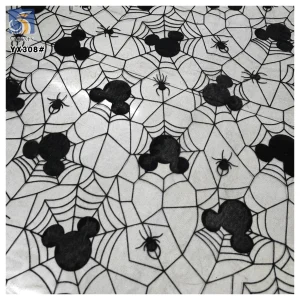 YX308 2025 Cartoon American Spider Web Mouse Pattern Tulle Fabric Soft Flocked Stretch Mesh Pure Black Fabric