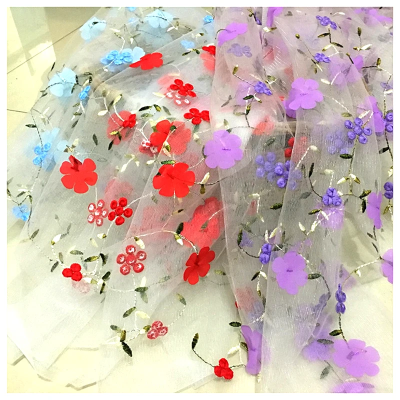 100% Polyester Mesh 3D Floral Tulle Embroidery Fabric Dress Women's Curtain Lace Fabric - 图片 5