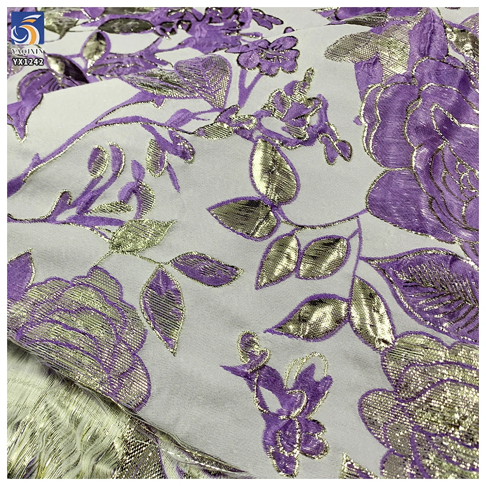 YX1242 High Quality Polyester Purple American Brocade Fabric for Pretty Dress Embossed Yarn-Dyed Brocade Jacquard Fabric - 图片 4