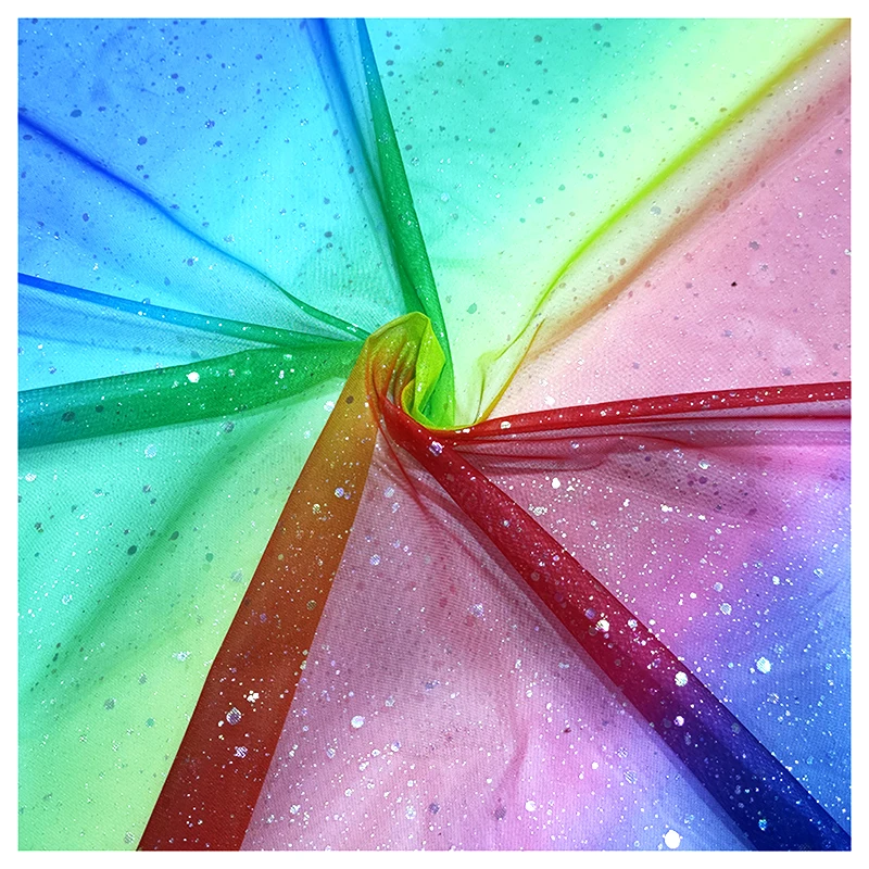 YX2043 Colourful Print Rainbow Fabric Tulle Glitter Gradient Fabric Girl Tutu Dress Fabric - 图片 5