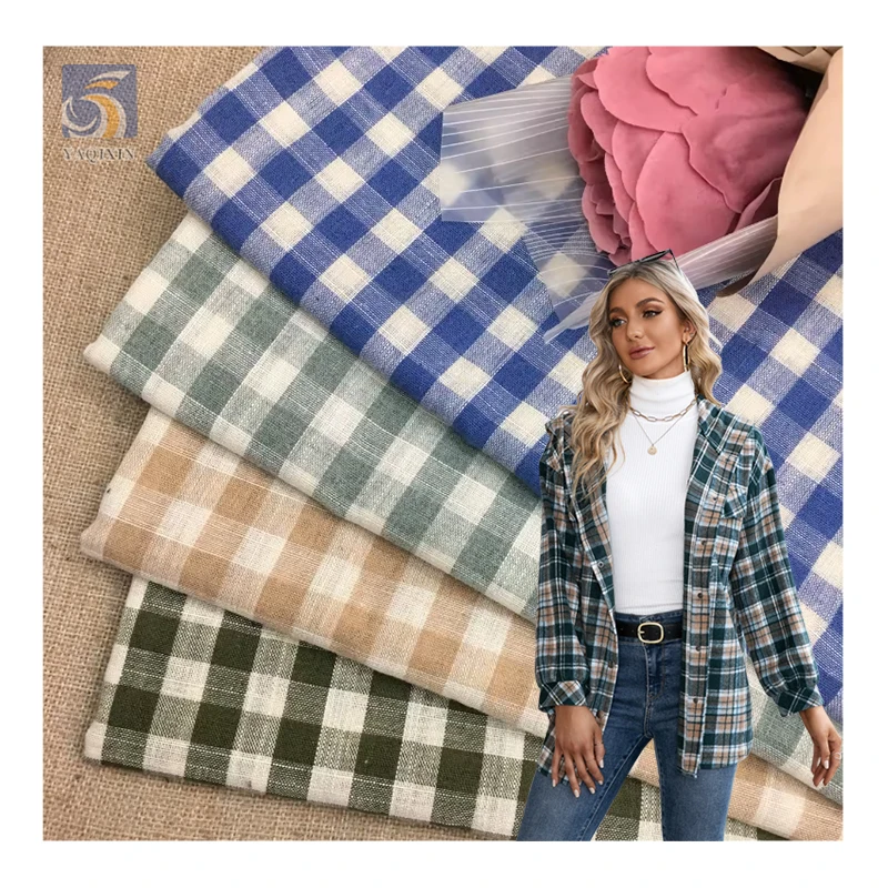 2025 Golf Business Style 200gsm Woven Yarn Dyed Madras Check Cotton Linen Fabric for Shirt Clothing Stripe Plaid Fabric