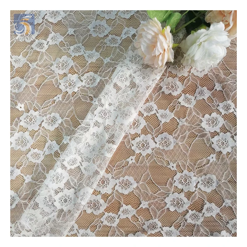 Latest Design White African Lace Fabric 5 Yards Small Floral Net Mesh Lace Clothing Chantilly Lace Fabric for Peru