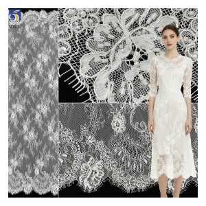YX1101 China Large Factory Wholesale Eyelash Lace Fabrics Solid Woven Crochet 300*150CM Mesh Bridal Lace Fabric for Wedding