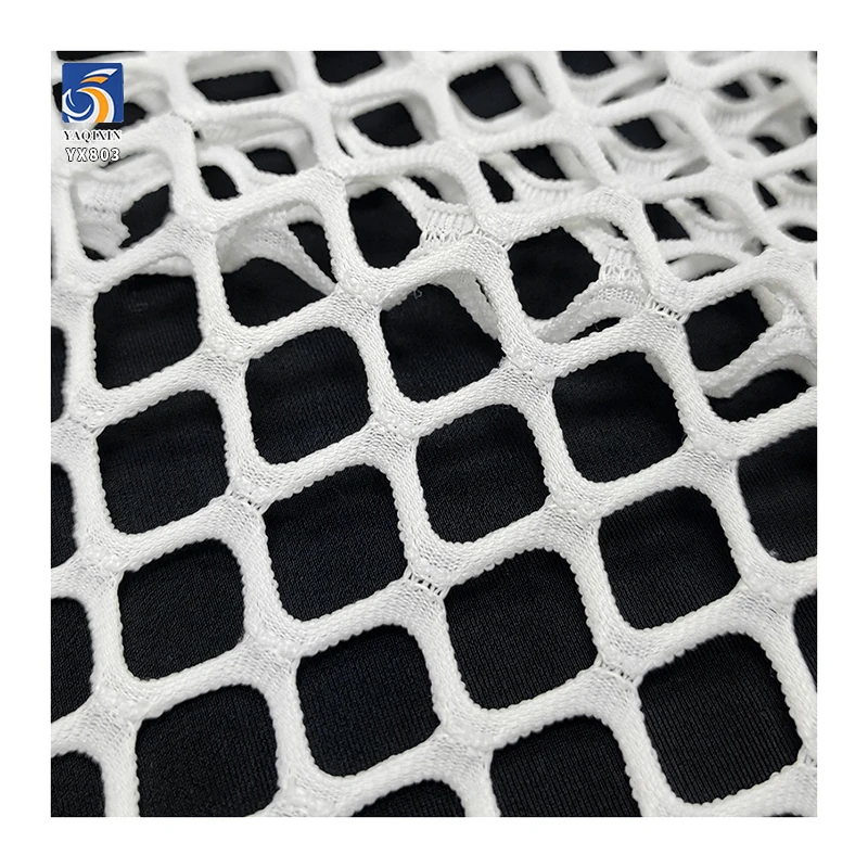 YX803 White 100% Polyester Large Diamond Grid Knitted Mesh Fabric Hollow Big Mesh Fabric for Large Size Bikini Swimsuit - 图片 4