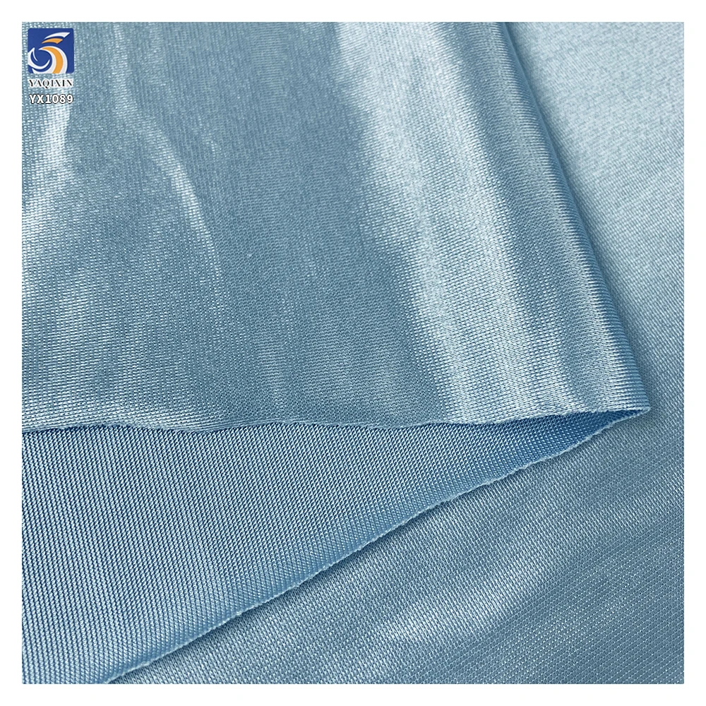 YX1089 2026 Sky Light Blue 140g/200g/250g Elastic Satin Fabric Polyester Spandex Stretch Satin Swimsuit Yoga Sports Fabrics - 图片 5