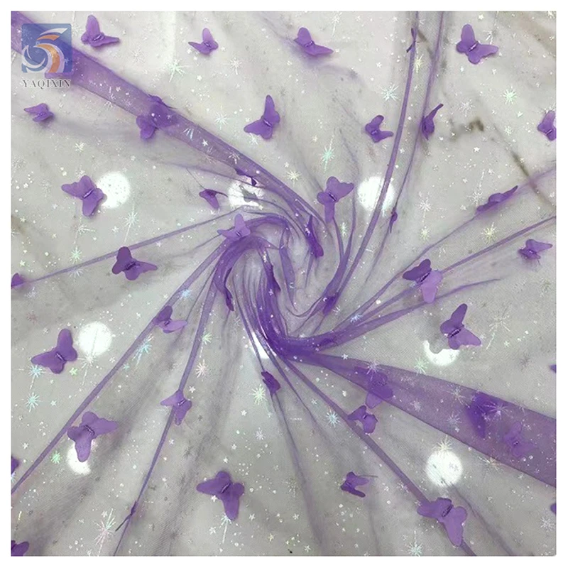 Factory Reasonable Price 3D Butterfly Lace Fabric Tulle Beautiful 3D Polyester Fabric Wholesale - 图片 5