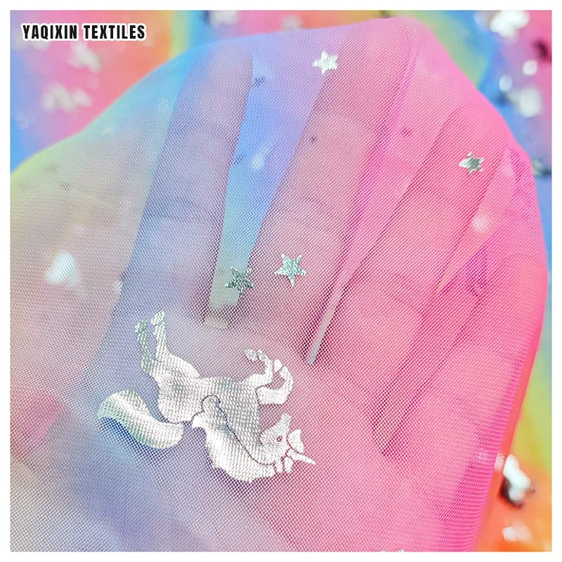 JJ221114 YAQIXIN New Product Unicorn Colorful Rainbow Print Mesh Tulle Fabric Digital Print Tutu Skirt Dancewear - 图片 6