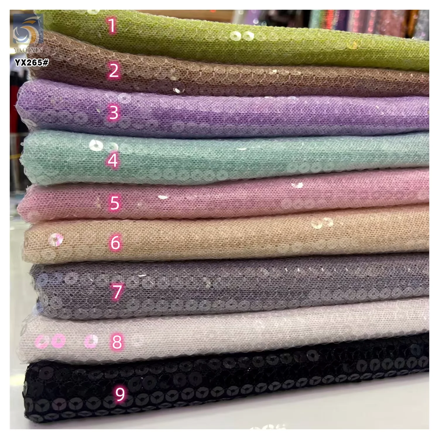 YX2469 Nude Transparent Payette Sequin Fabric Lace Sheer 3mm Sequin Fabric for Stage Model Performance Dance Dress - 图片 2