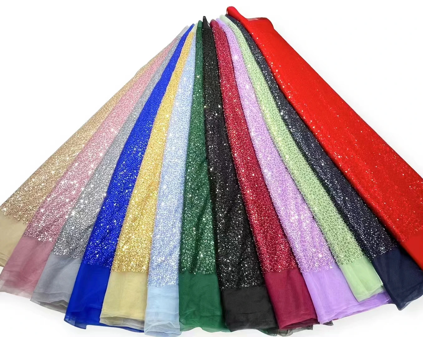 Cheapest Price Bead Pearl Lace Sequin Fabric Shiny Glitter Sequins Embroidery 3D Beaded Tulle Lace Fabric - 图片 3