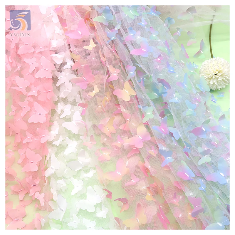 TDS003 Colorful Gradient 3D Butterfly Design Tulle Lace Fabric Baby Dress Fabric - 图片 4