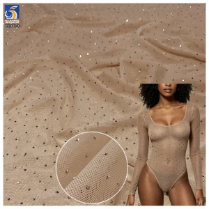 Wholesale Stretch Nude Fabric lightning Mesh Added Diamond Craft Suitable for Underwear Shirts