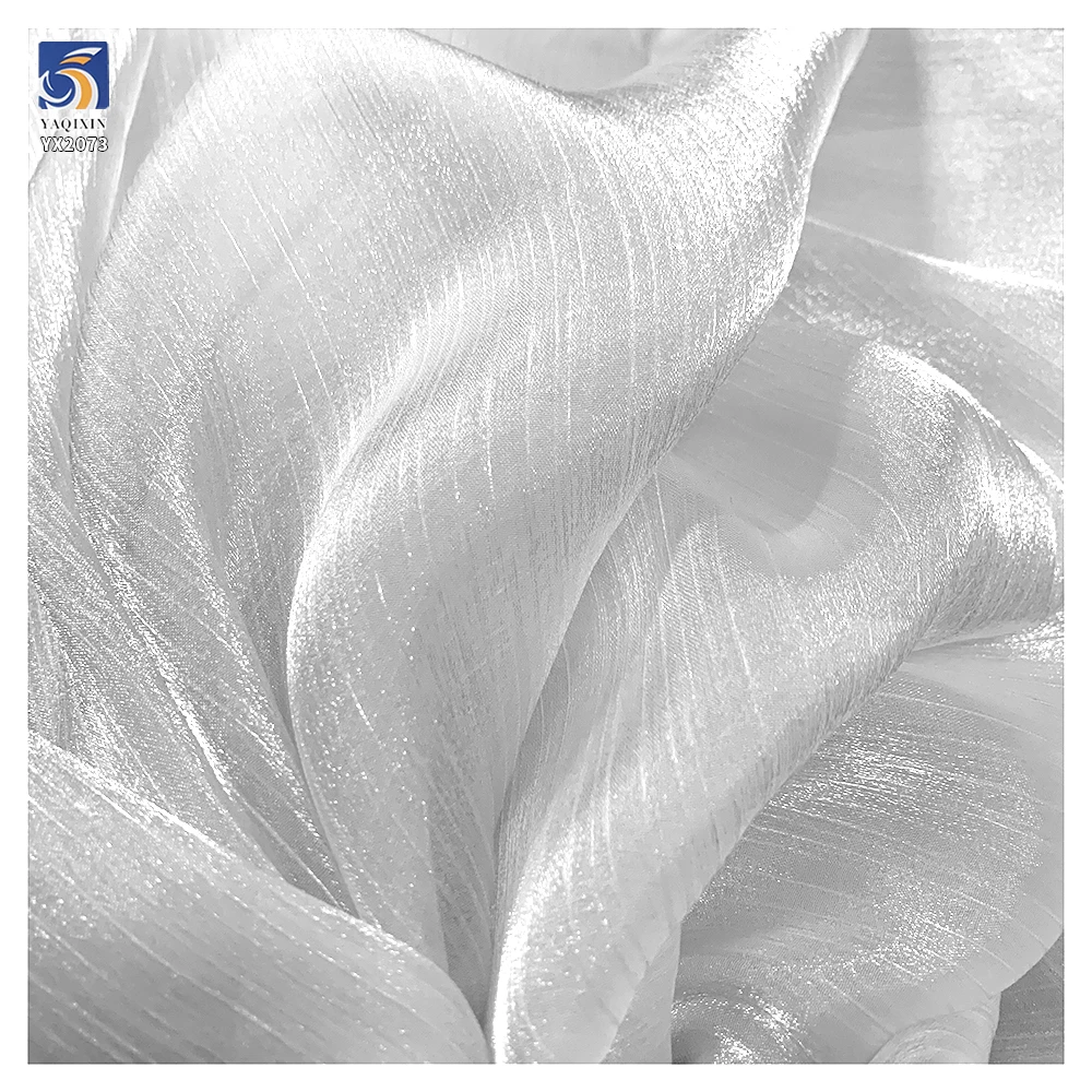 YX2073 Premium 100%Polyester Crepe Crinkle Silk Satin Organza Fabric Bridal Wedding Shiny Chiffon Dress Fabric - 图片 6