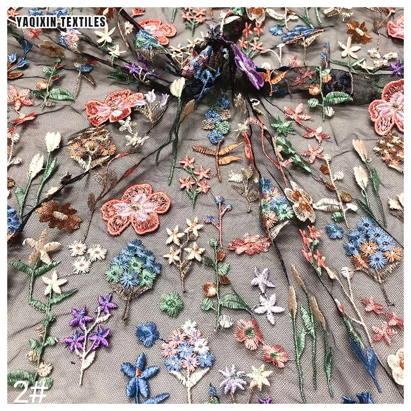 YX2146 YAQIXIN Golden Supplier YX2146 Multi-Color Floral Embroidery Material Fabric Mesh Lace Cheongsam Fabric China Dress - 图片 6