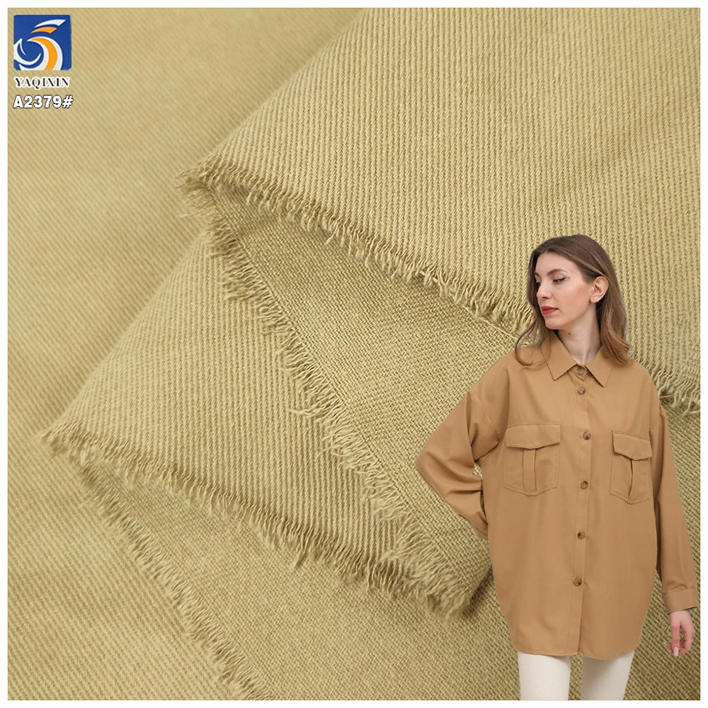 A2379 Wholesale 245gsm Washed Super Soft 100% Cotton Twill Fabric Khaki Cotton Woven Shirt Trousers Fabric for Man