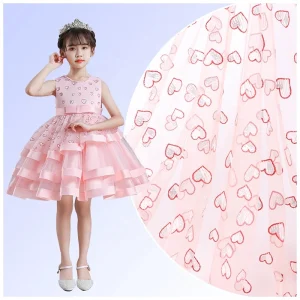 Valentines Hearts-Shaped Sparkly Tulle Fabric Textile French Fashion Mesh Lace Fabric for Skirt