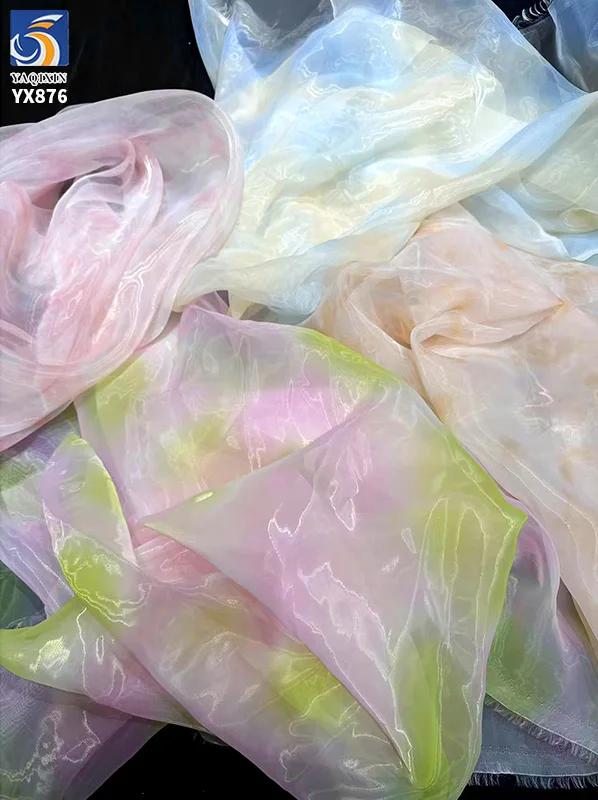 YX876 New Trend Woven Width 150cm 60gsm Digital Printing Tie-Dye Liquid Organza Fabric for Dress Polyester Puffy Skirt - 图片 5