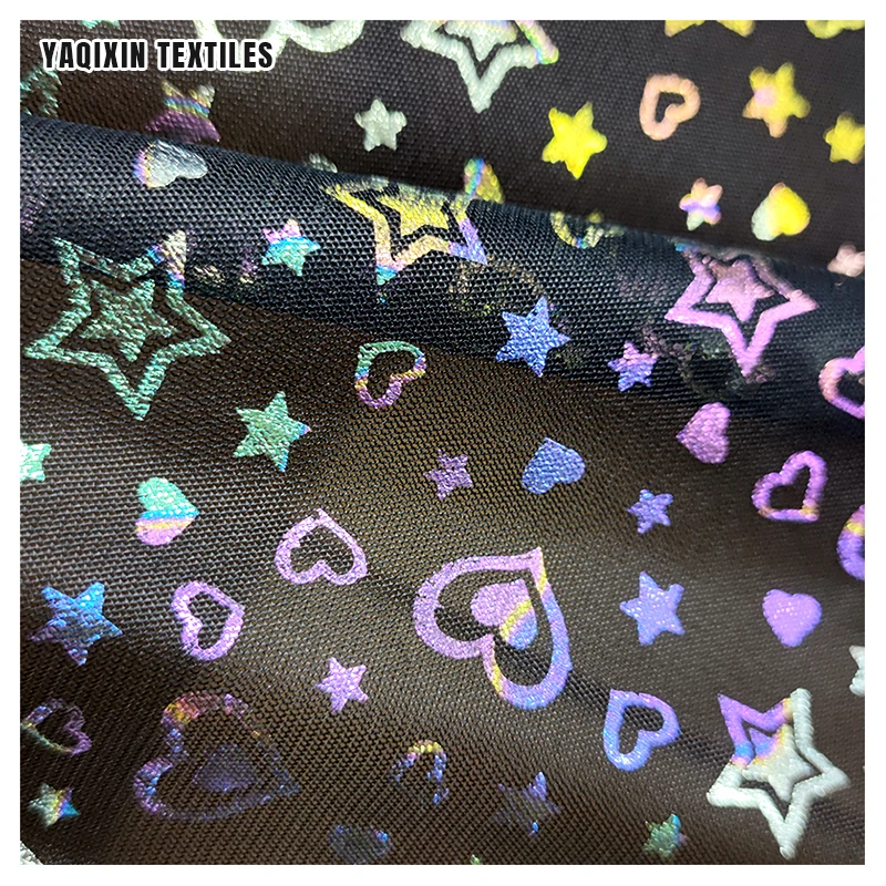 Fluorescent Hot Film 2026 New Arrival Pattern Heart Star Print Fabric Black Soft Polyester Tulle Fabric Roll 50 Yards Moq - 图片 5