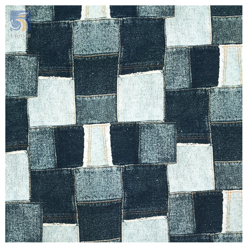 2025 Men's Italian Vintage Distressed Denim Fabric 100% Cotton Digital Printed Plaid Check Denim Fabric - 图片 5