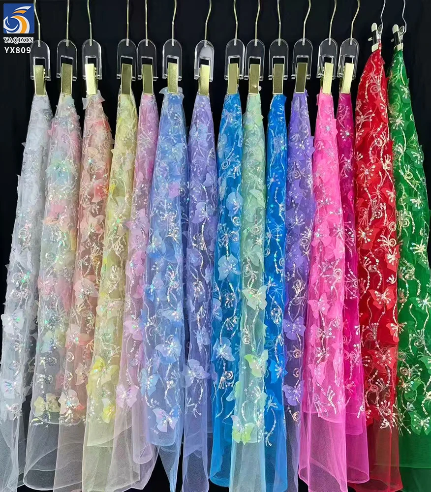 YX809 New Two-color Sequins Embroidery Butterfly Flower 3D Tulle Skirt Children's Fabric 2025 Girls Skirt Tulle Sequins - 图片 2