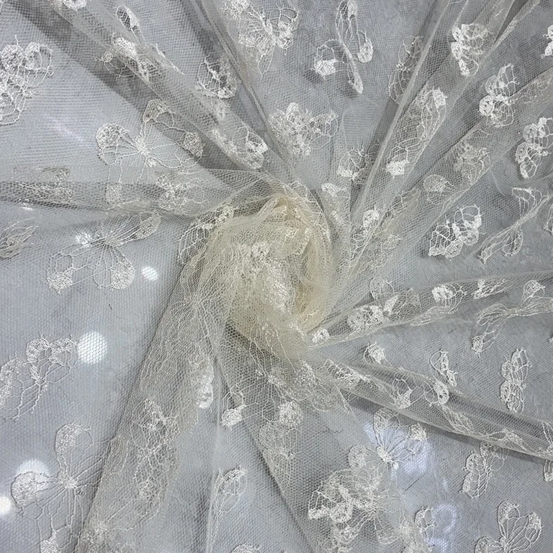 F512 Classic Beautiful Design Tulle Fabric 100% Polyester Jacquard Butterflies Pattern Tulle Fabric - 图片 6